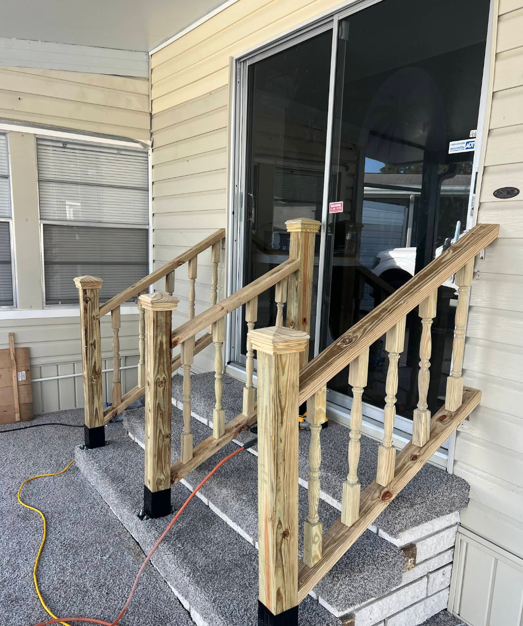 New wood stair railing installation