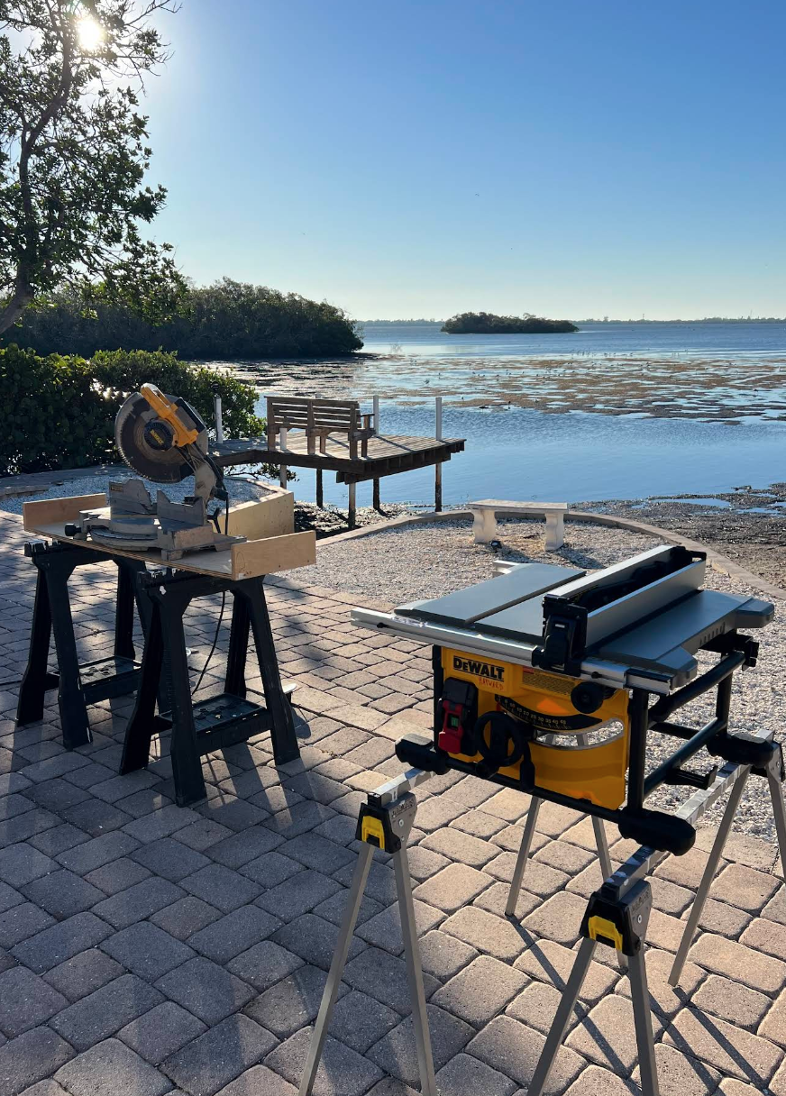 Tools set up at Florida waterfront jobsite